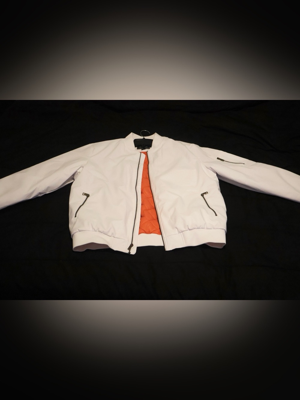White Bomber Jacket with Orange Quilted Lining
